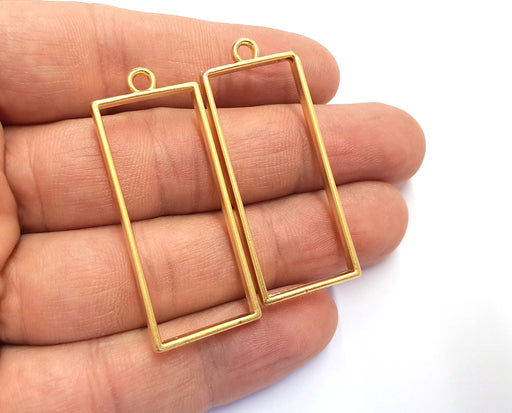 2 Rectangle Bezel Charms Gold Plated Charms (48x20mm) G19731