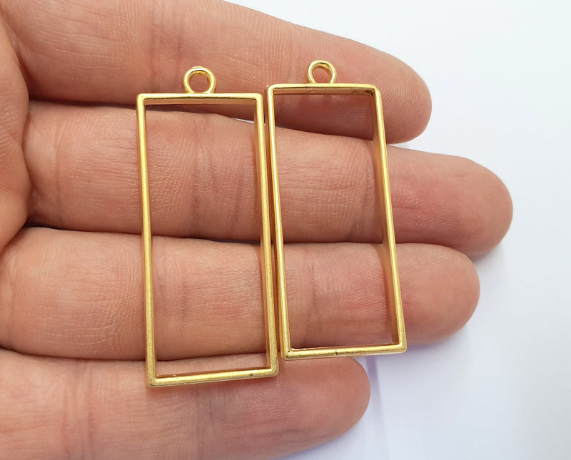 2 Rectangle Bezel Charms Gold Plated Charms (48x20mm) G19731