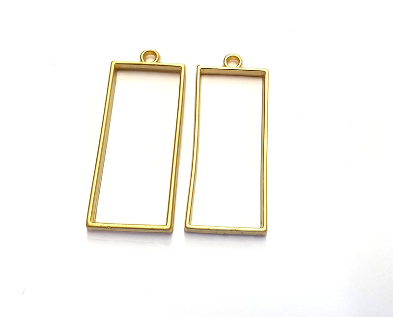 2 Rectangle Bezel Charms Gold Plated Charms (48x20mm) G19731