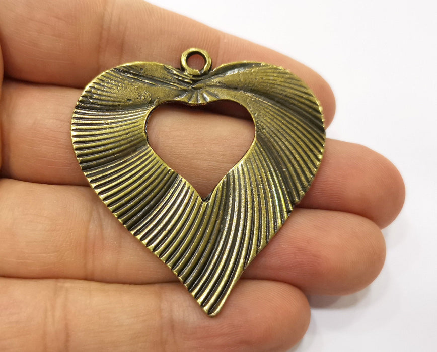 2 Heart Pendant Antique Bronze Plated Pendant (50x48mm) G19348