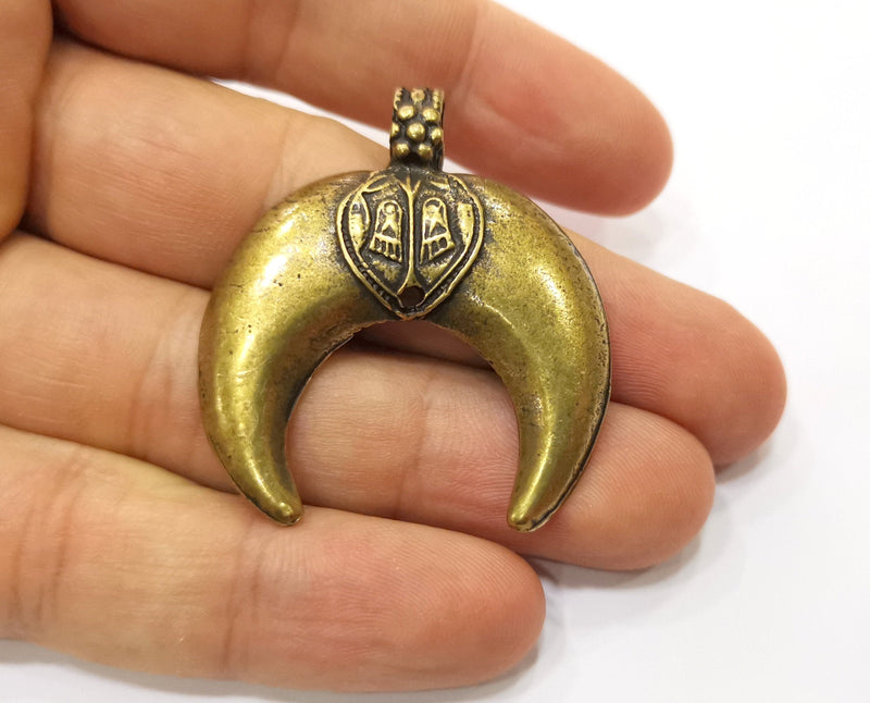 2 Crescent Pendant Antique Bronze Plated Pendant (43x39mm)  G19350