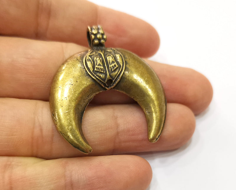 2 Crescent Pendant Antique Bronze Plated Pendant (43x39mm)  G19350