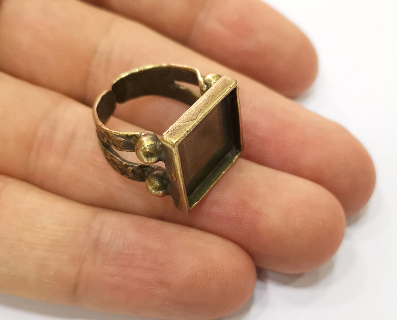 Ring Blank Setting Hammered Ring Base Bezel inlay Ring Backs Glass Cabochon Mounting Adjustable Antique Bronze Plated Ring (15x15mm ) G19355