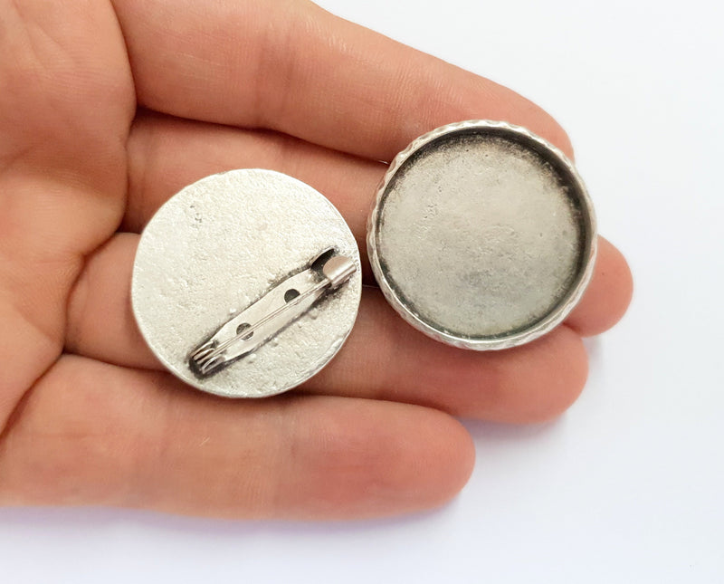 Hammered Brooch Holders Pin Brooch Blanks Brooch Bezel Antique Silver Plated Brooch Pin Findings  (30mm Bezel size)  G19739