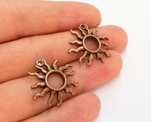 4 Sun Charms Antique Copper Plated Charms (24x26mm) G19741
