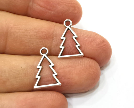 20 Pine Tree Charms Antique Silver Plated Charms (18x12mm)  G19361