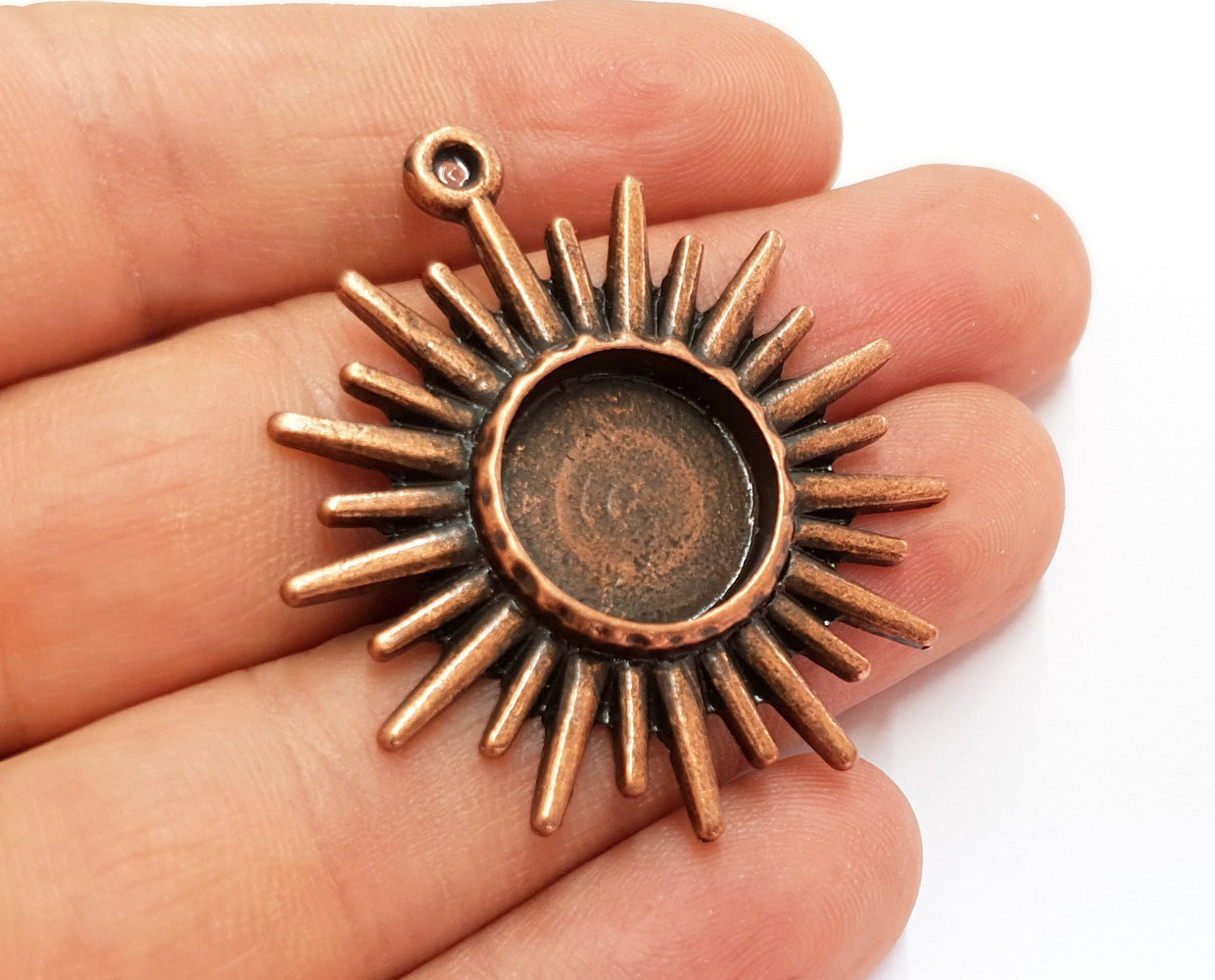 Sun Charms Blank Bezel Resin Bezel Mosaic Mountings Antique Copper Plated Charms (46x41mm)( 16 mm Bezel Inner Size)  G19745