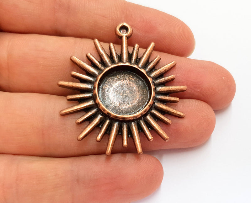 Sun Charms Blank Bezel Resin Bezel Mosaic Mountings Antique Copper Plated Charms (46x41mm)( 16 mm Bezel Inner Size)  G19745