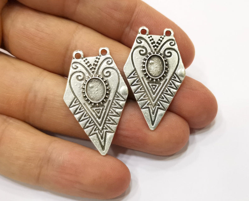 2 Silver Charms Connector Antique Silver Plated Charms (36x21mm)  G19364