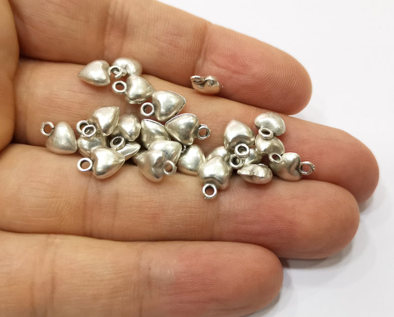 20 Heart Charms Antique Silver Plated Charms (9x7mm)  G19365