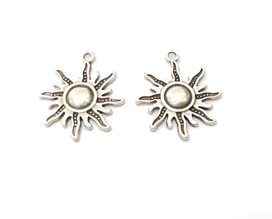 10 Sun Charms Antique Silver Plated Charms (27x24mm)  G19368