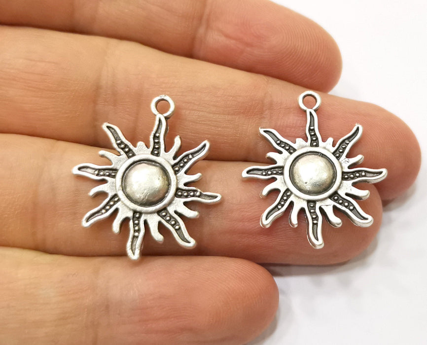 10 Sun Charms Antique Silver Plated Charms (27x24mm)  G19368