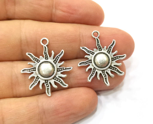 10 Sun Charms Antique Silver Plated Charms (27x24mm)  G19368