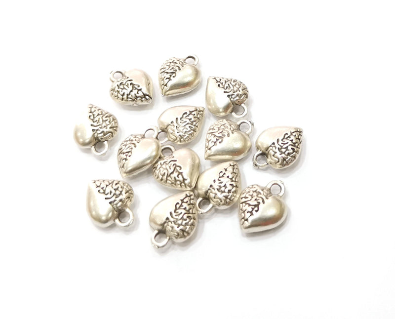 10 Heart Charms Antique Silver Plated Charms (12x9mm)  G19370