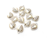 10 Heart Charms Antique Silver Plated Charms (12x9mm)  G19370