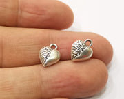 10 Heart Charms Antique Silver Plated Charms (12x9mm)  G19370