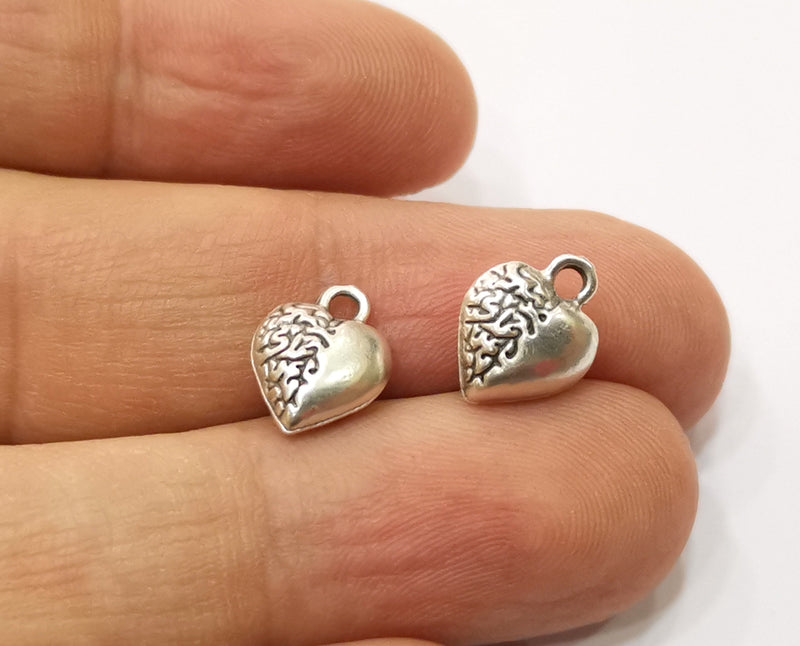10 Heart Charms Antique Silver Plated Charms (12x9mm)  G19370