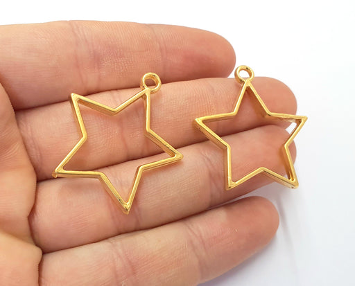 2 Star Bezel Charms Gold Plated Charms (34x32mm) G19756