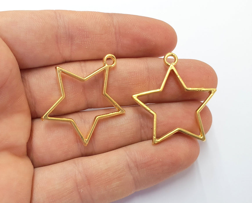 2 Star Bezel Charms Gold Plated Charms (34x32mm) G19756