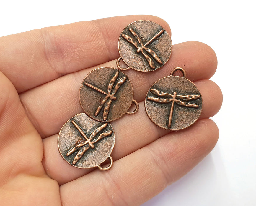6 Dragonfly Charms Antique Copper Plated Charms (22x20mm)  G19764