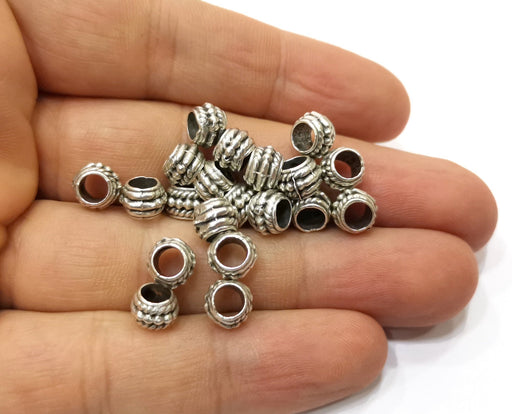 10 Silver Tube Beads Rondelle Beads Antique Silver Plated Beads 9x6mm G14136