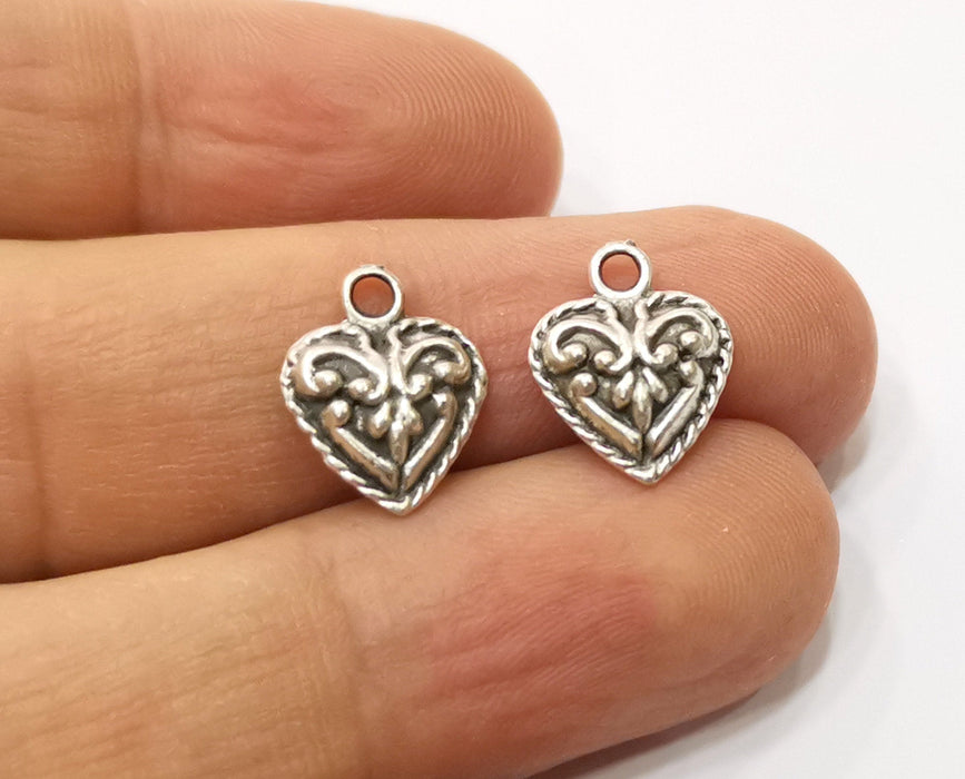 10 Heart Charms Antique Silver Plated Charms (14x11mm)  G19375