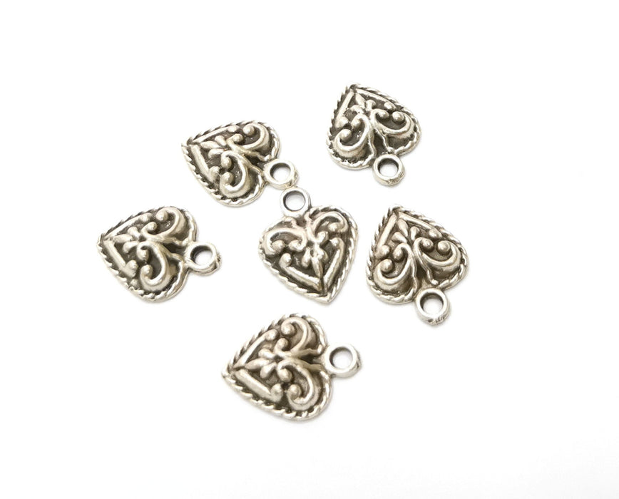 10 Heart Charms Antique Silver Plated Charms (14x11mm)  G19375