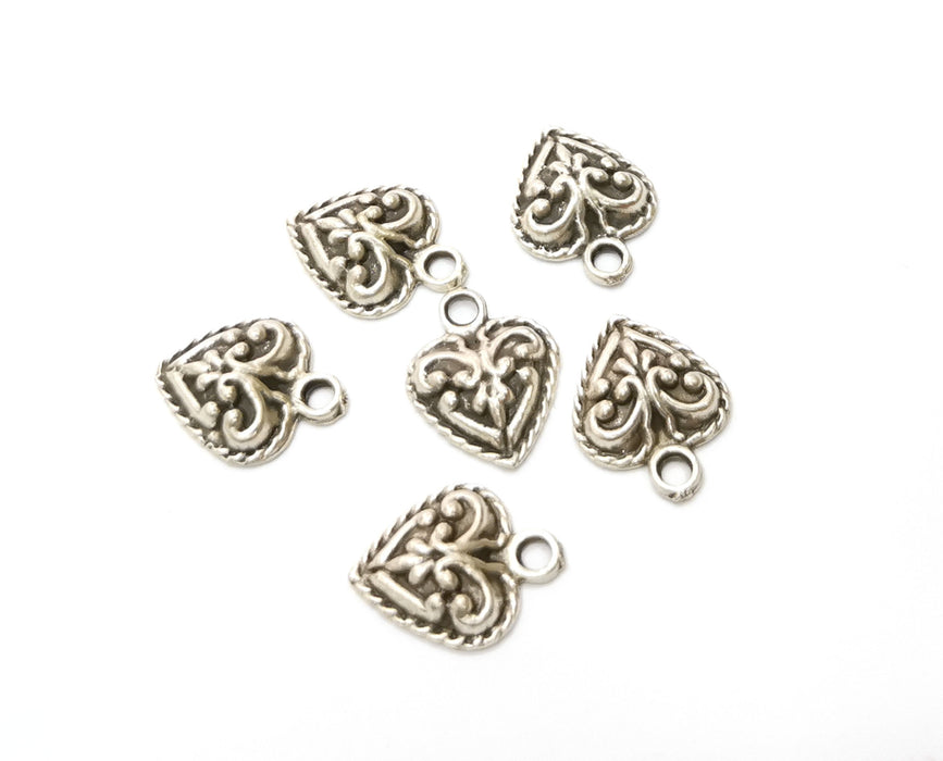 10 Heart Charms Antique Silver Plated Charms (14x11mm)  G19375