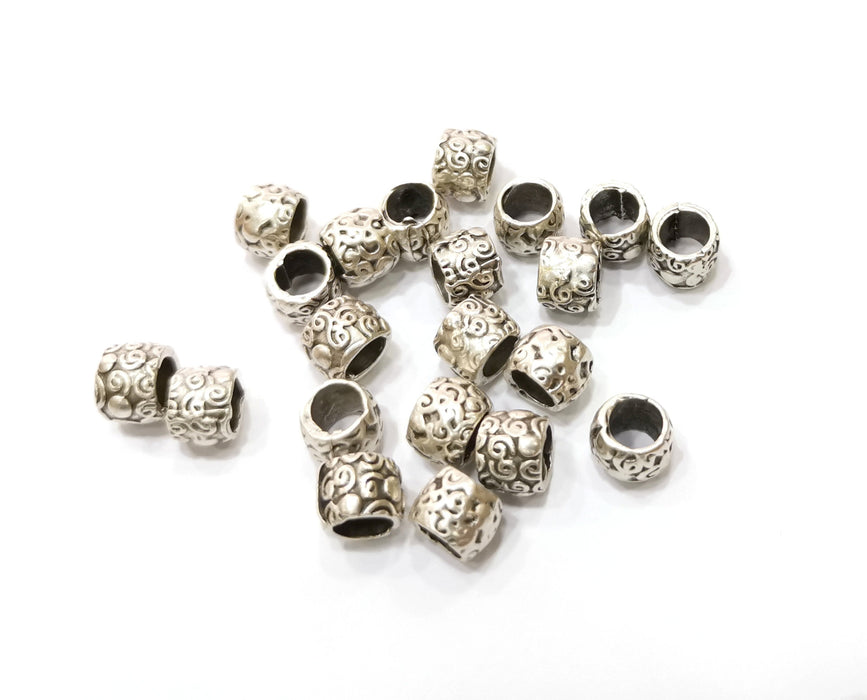10 Silver Rondelle Beads Antique Silver Plated Beads (8mm)  G19376