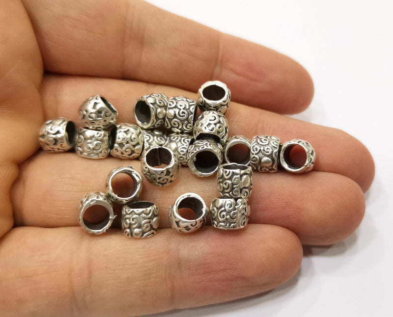 10 Silver Rondelle Beads Antique Silver Plated Beads (8mm)  G19376