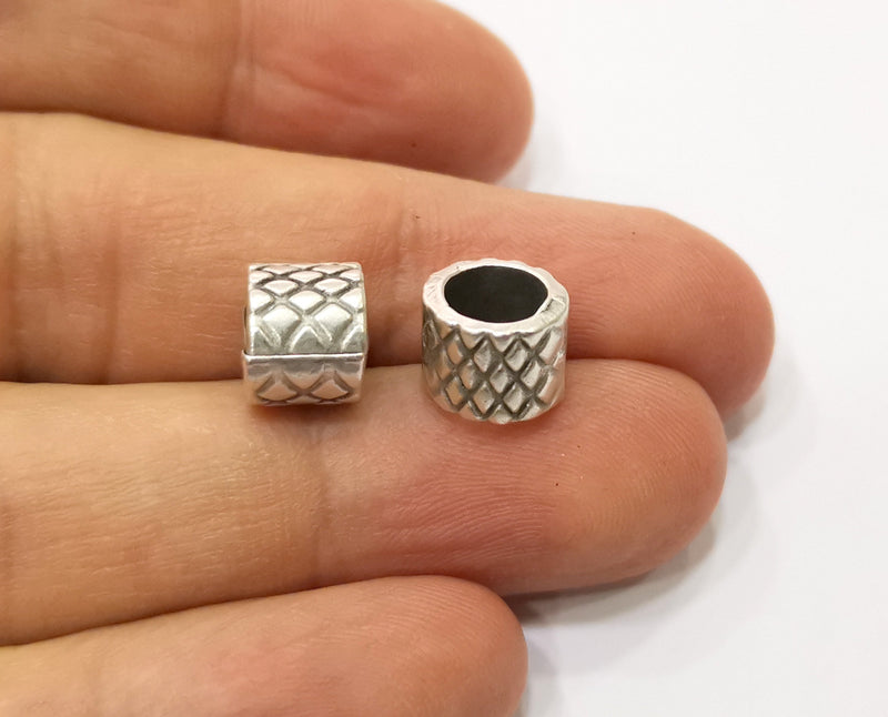 10 Silver Rondelle Beads Antique Silver Plated Beads (10mm)  G19383