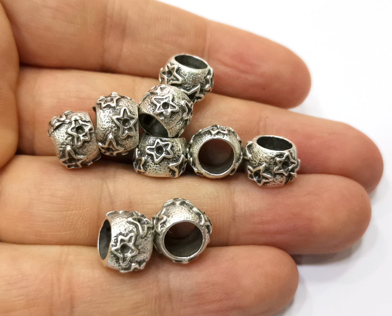 5 Star Silver Rondelle Beads Antique Silver Plated Beads (11mm)  G19384