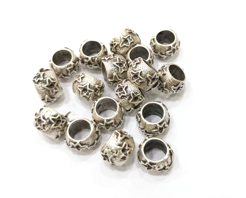5 Star Silver Rondelle Beads Antique Silver Plated Beads (11mm)  G19384