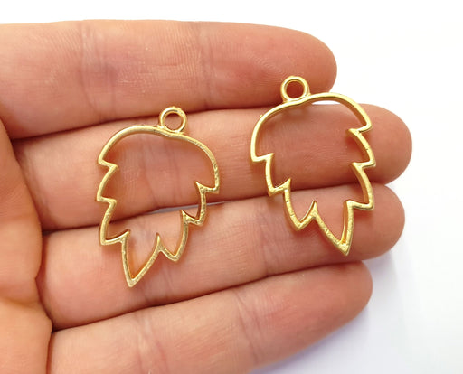 2 Pine Charms Bezel Resin Bezel Mosaic Mountings Gold Plated Charms (34x23mm) G19770