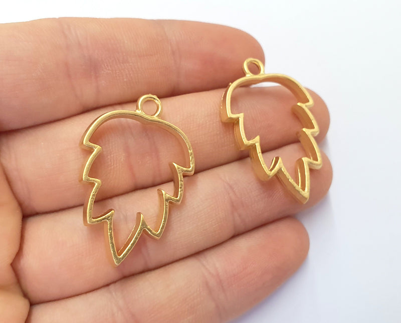 2 Pine Charms Bezel Resin Bezel Mosaic Mountings Gold Plated Charms (34x23mm) G19770