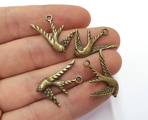6 Bird Charms Antique Bronze Plated Charms  (16x25mm)  G19772