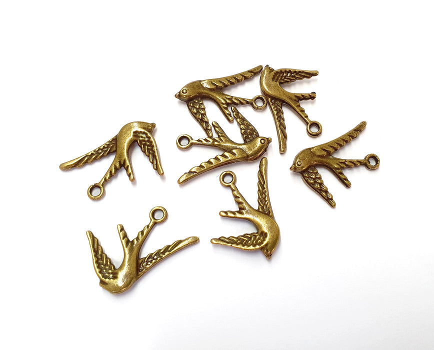 6 Bird Charms Antique Bronze Plated Charms  (16x25mm)  G19772
