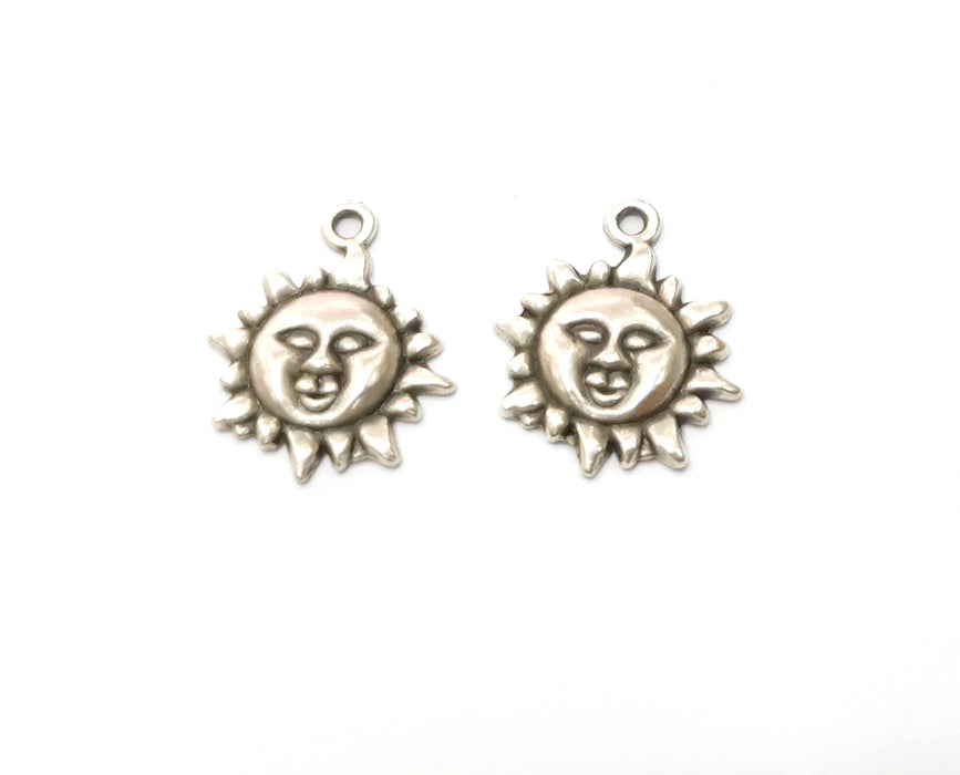 8 Sun Charms Antique Silver Plated Charms (22x18mm)  G19387