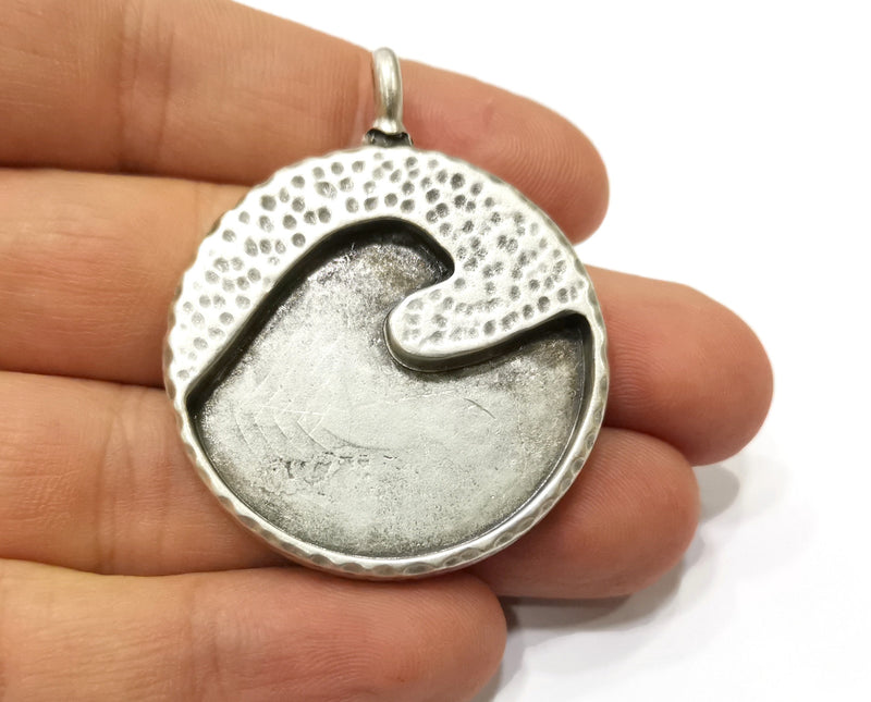 Wave Charms Wave Blank Resin Blank Antique Silver Plated Charms (50x40mm)  G19393