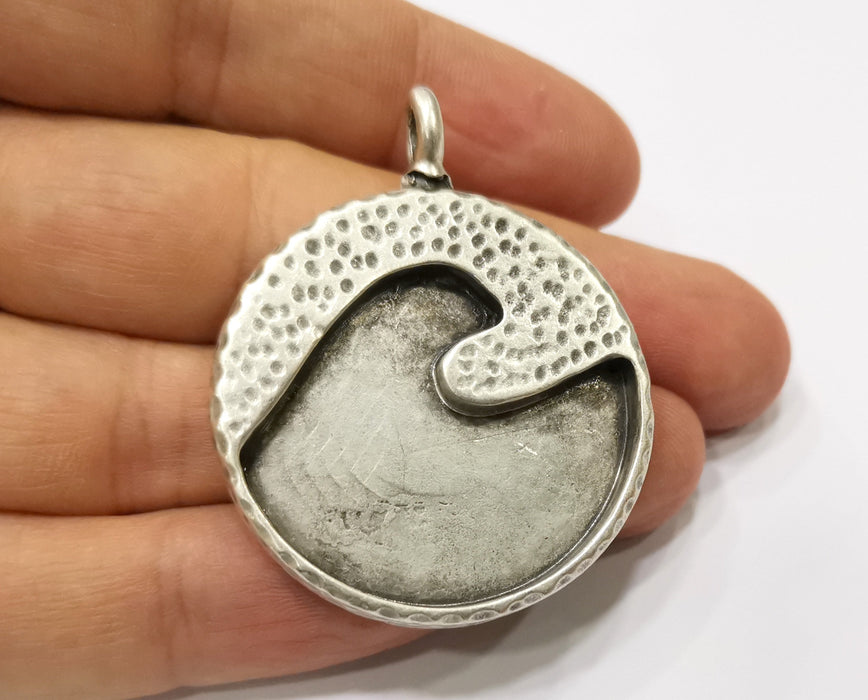 Wave Charms Wave Blank Resin Blank Antique Silver Plated Charms (50x40mm)  G19393