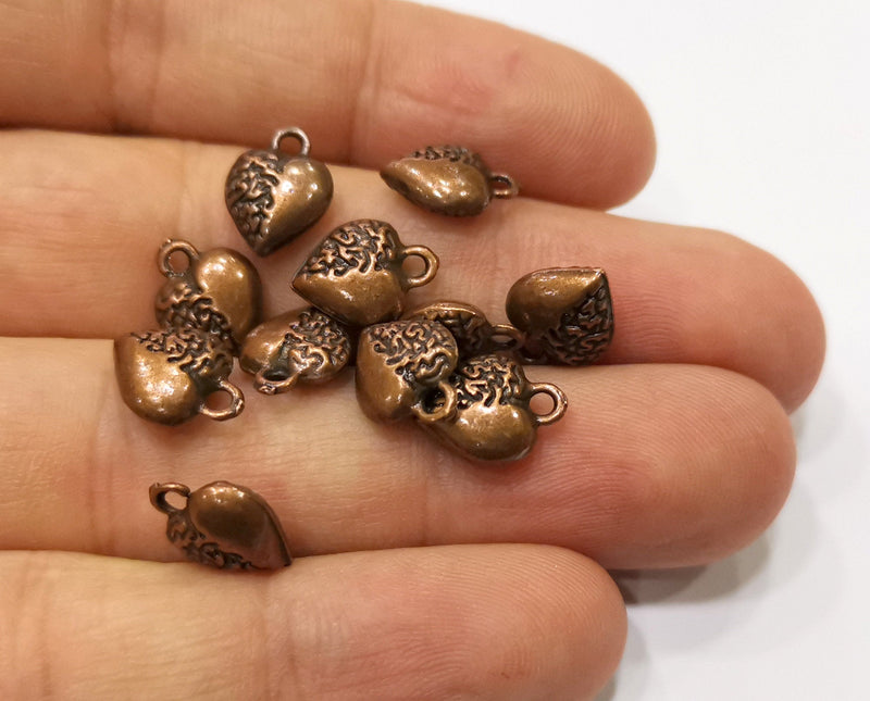 10 Heart Charms Antique Copper Plated Charms (12x9mm)  G19394
