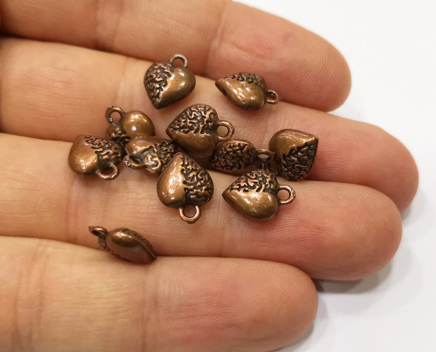 10 Heart Charms Antique Copper Plated Charms (12x9mm)  G19394
