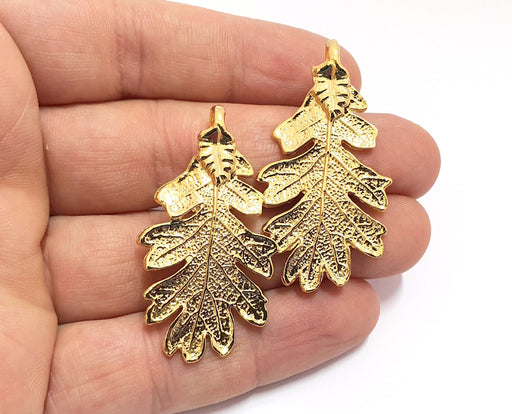 Leaf Charms Double sided (Both Side Same) Gold Plated Charms Pendant (47x26mm) G19786