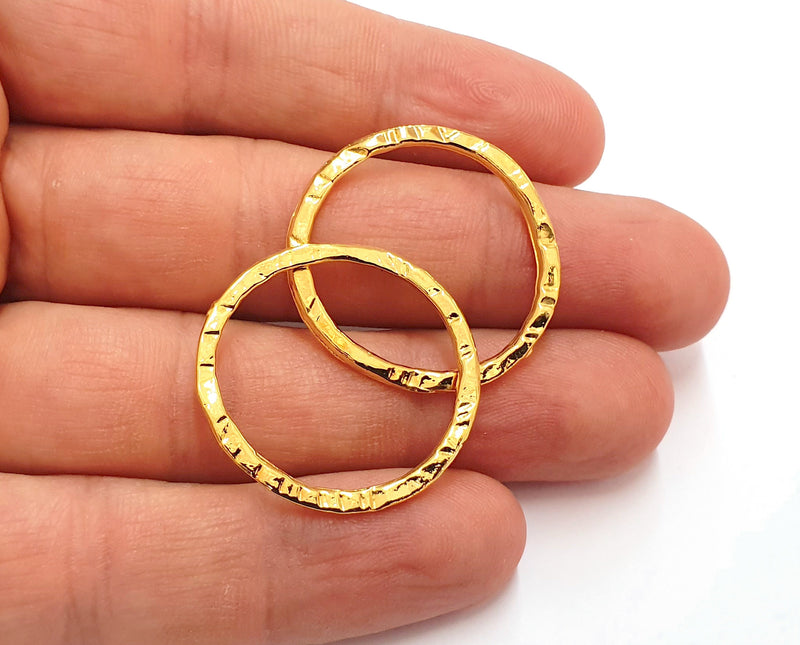 5 Hammered Circle Findings Shiny Gold Plated Circle (30 mm)  G19792
