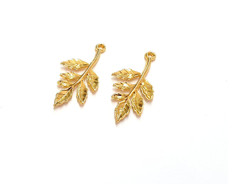 5 Leaf Charms Shiny Gold Plated Charms (30x15mm)  G19793