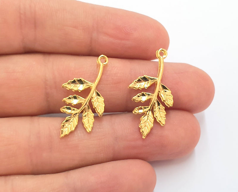 5 Leaf Charms Shiny Gold Plated Charms (30x15mm)  G19793
