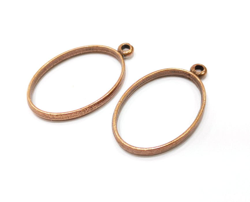 4 Oval Bezel Charms Antique Copper Plated Charms (39x23mm) G19401