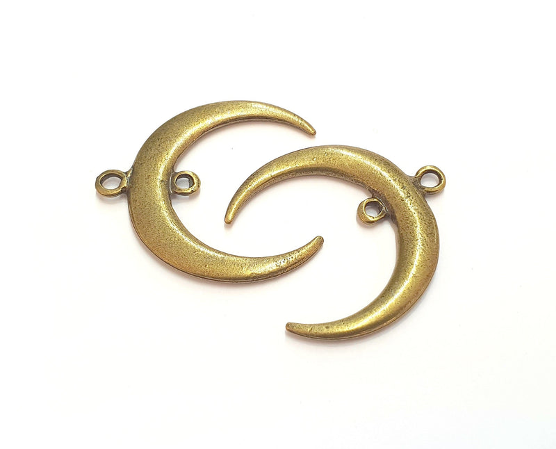 2 Crescent Charm Connector Moon Charm Antique Bronze Plated Pendants  (40x38mm)  G19831