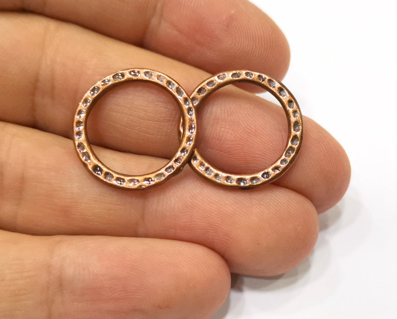 10 Circle Connector Antique Copper Plated Hammered Round Connector (20mm) G19409