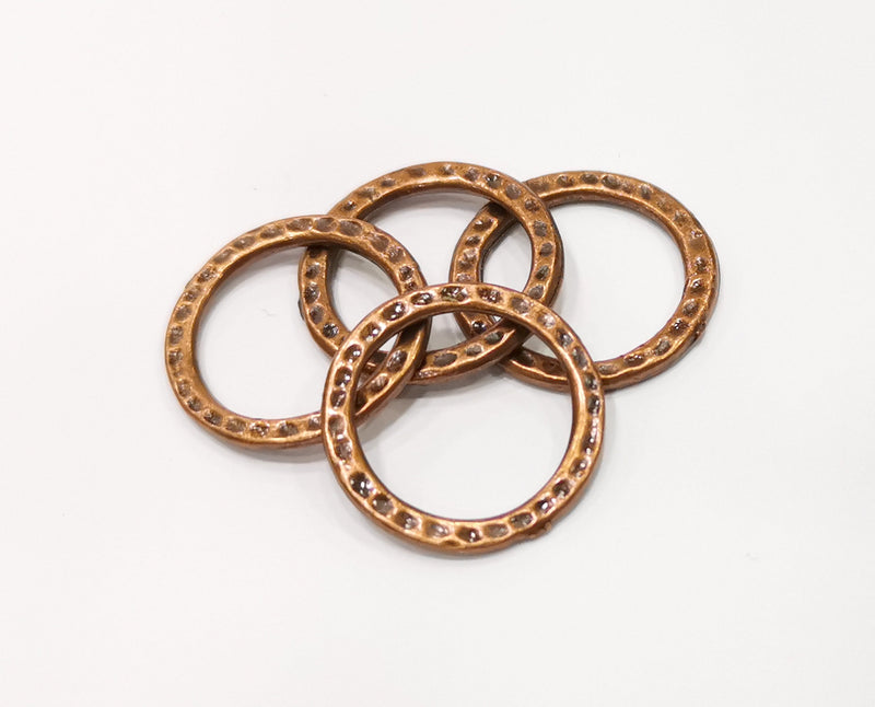 10 Circle Connector Antique Copper Plated Hammered Round Connector (20mm) G19409